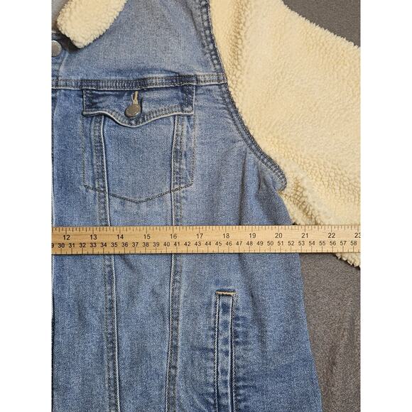 Universal Thread Jacket Womens XXL Blue Denim Faux Sherpa Sleeves Button Front - Picture 4 of 6